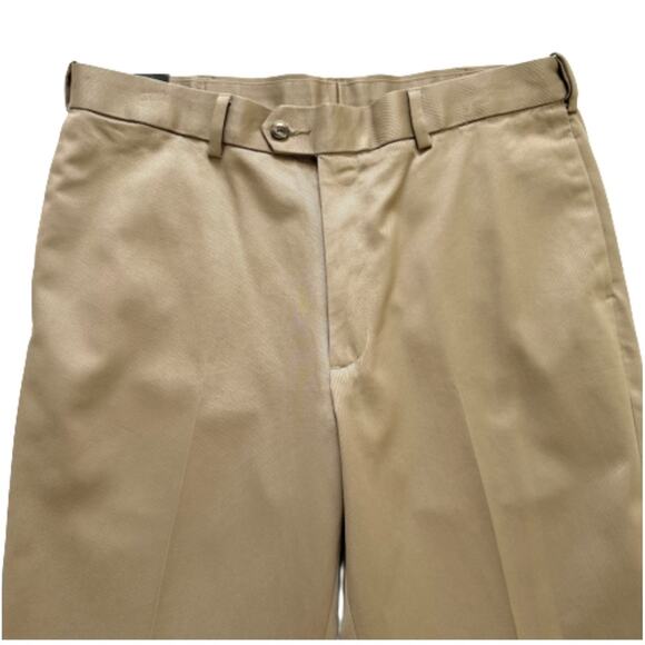 Perry Ellis Portfolio Pants Mens Cotton Khaki Flat Front No Iron Pant Size 34X29 - Picture 3 of 11